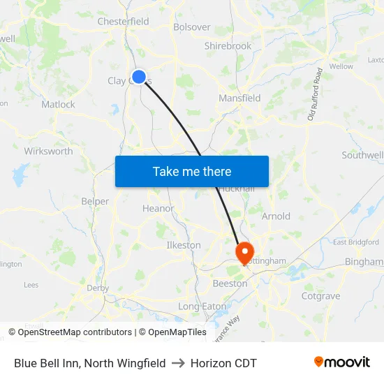 Blue Bell Inn, North Wingfield to Horizon CDT map