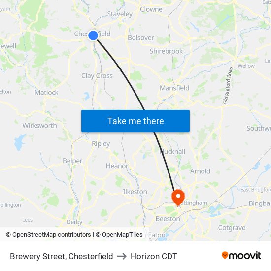Brewery Street, Chesterfield to Horizon CDT map