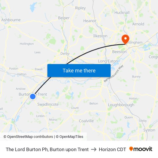 The Lord Burton Ph, Burton upon Trent to Horizon CDT map