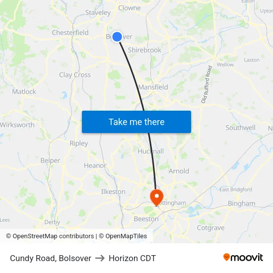 Cundy Road, Bolsover to Horizon CDT map