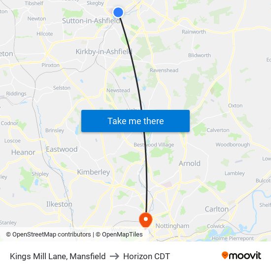 Kings Mill Lane, Mansfield to Horizon CDT map