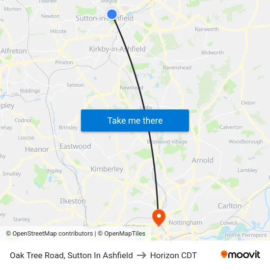 Oak Tree Road, Sutton In Ashfield to Horizon CDT map