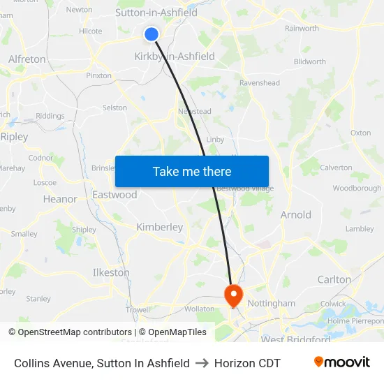 Collins Avenue, Sutton In Ashfield to Horizon CDT map