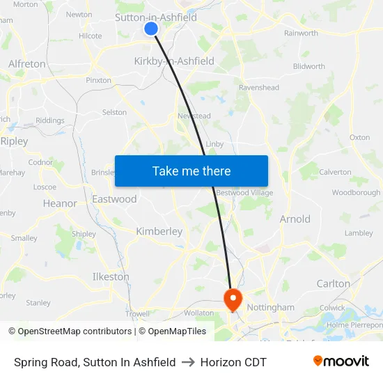 Spring Road, Sutton In Ashfield to Horizon CDT map