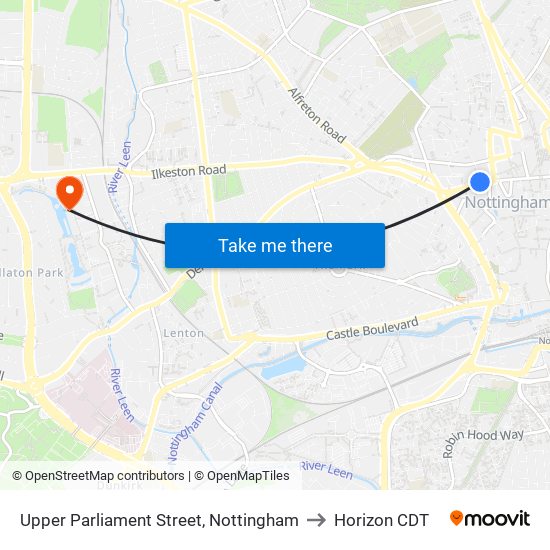 Upper Parliament Street, Nottingham to Horizon CDT map