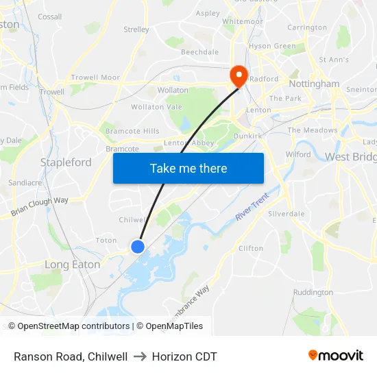 Ranson Road, Chilwell to Horizon CDT map