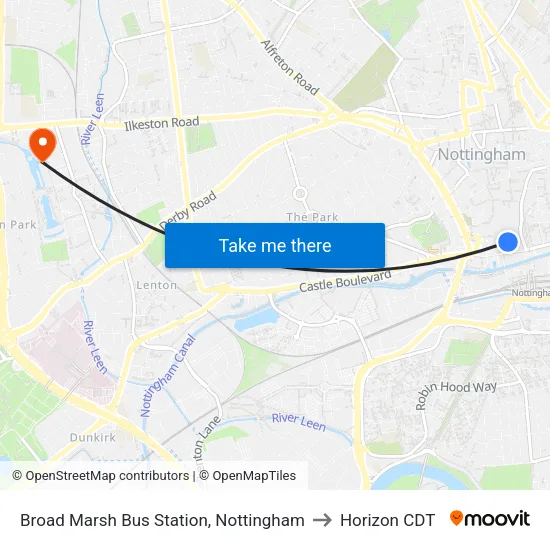 Broad Marsh Bus Station, Nottingham to Horizon CDT map