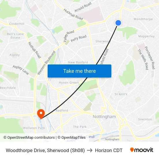 Woodthorpe Drive, Sherwood (Sh08) to Horizon CDT map