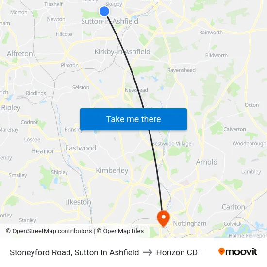 Stoneyford Road, Sutton In Ashfield to Horizon CDT map