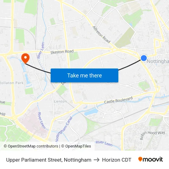 Upper Parliament Street, Nottingham to Horizon CDT map