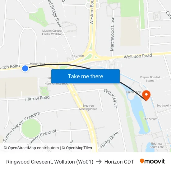 Ringwood Crescent, Wollaton (Wo01) to Horizon CDT map