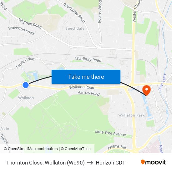 Thornton Close, Wollaton (Wo90) to Horizon CDT map