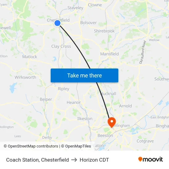 Coach Station, Chesterfield to Horizon CDT map
