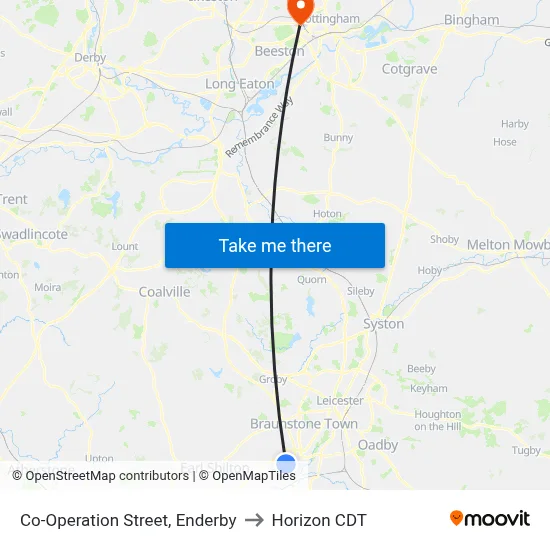Co-Operation Street, Enderby to Horizon CDT map