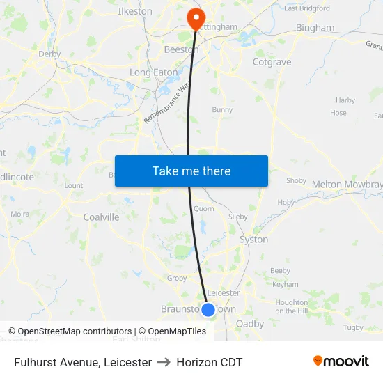 Fulhurst Avenue, Leicester to Horizon CDT map