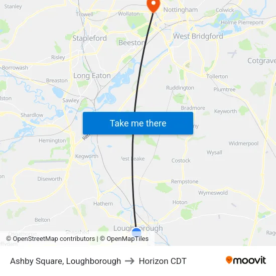 Ashby Square, Loughborough to Horizon CDT map