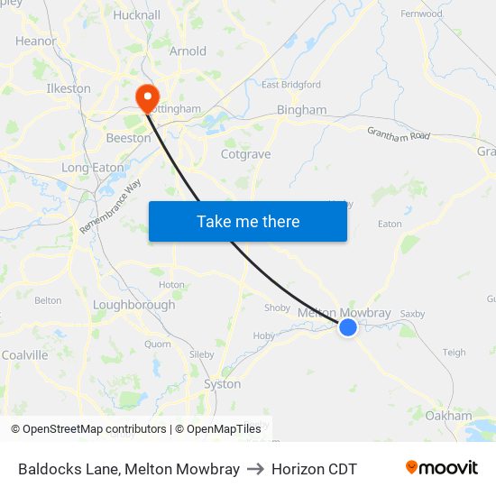 Baldocks Lane, Melton Mowbray to Horizon CDT map