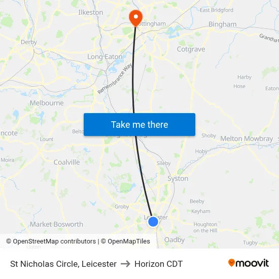 St Nicholas Circle, Leicester to Horizon CDT map
