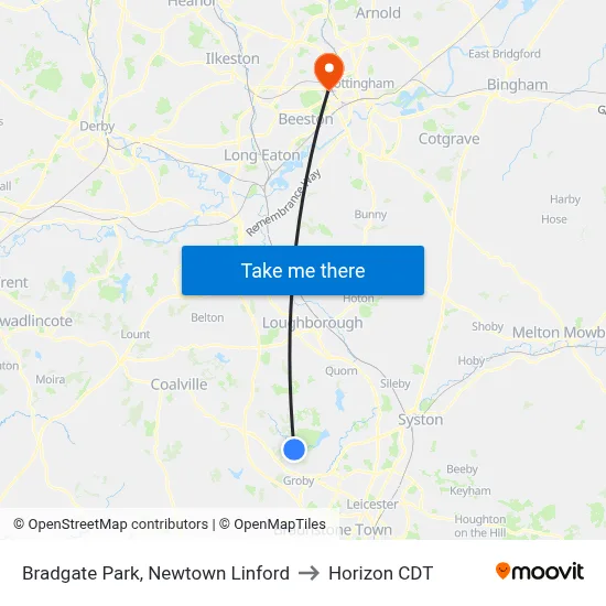 Bradgate Park, Newtown Linford to Horizon CDT map