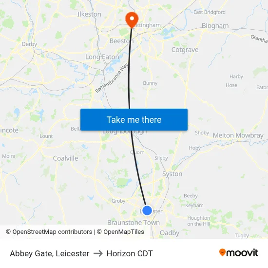 Abbey Gate, Leicester to Horizon CDT map