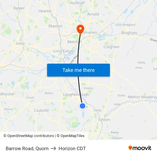 Barrow Road, Quorn to Horizon CDT map