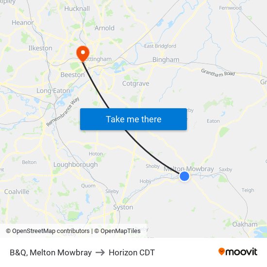 B&Q, Melton Mowbray to Horizon CDT map