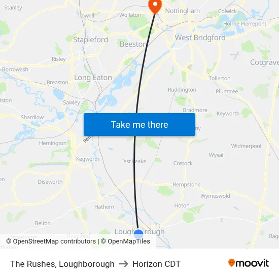 The Rushes, Loughborough to Horizon CDT map