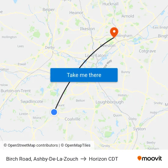 Birch Road, Ashby-De-La-Zouch to Horizon CDT map