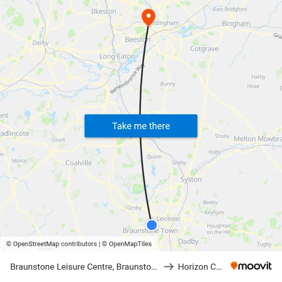 Braunstone Leisure Centre, Braunstone to Horizon CDT map