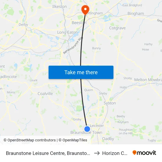 Braunstone Leisure Centre, Braunstone to Horizon CDT map
