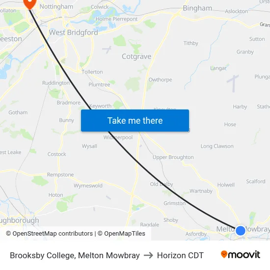 Brooksby College, Melton Mowbray to Horizon CDT map
