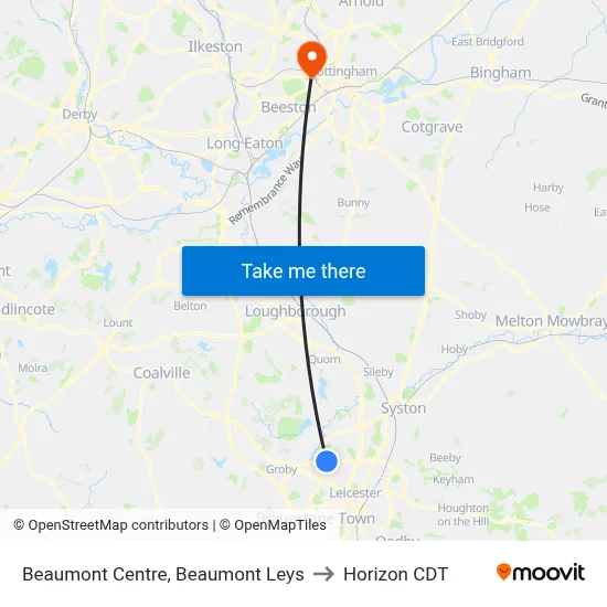 Beaumont Centre, Beaumont Leys to Horizon CDT map