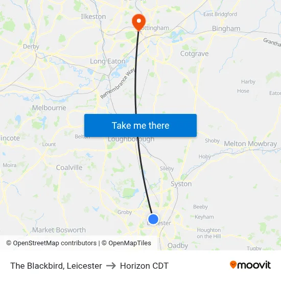 The Blackbird, Leicester to Horizon CDT map