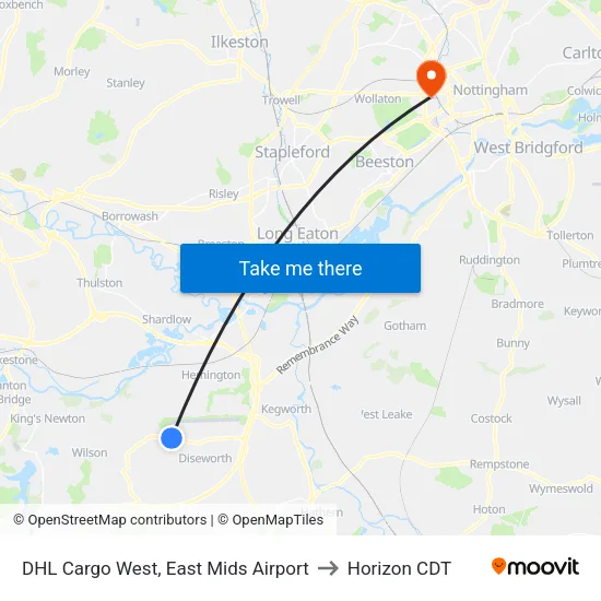 DHL Cargo West, East Mids Airport to Horizon CDT map