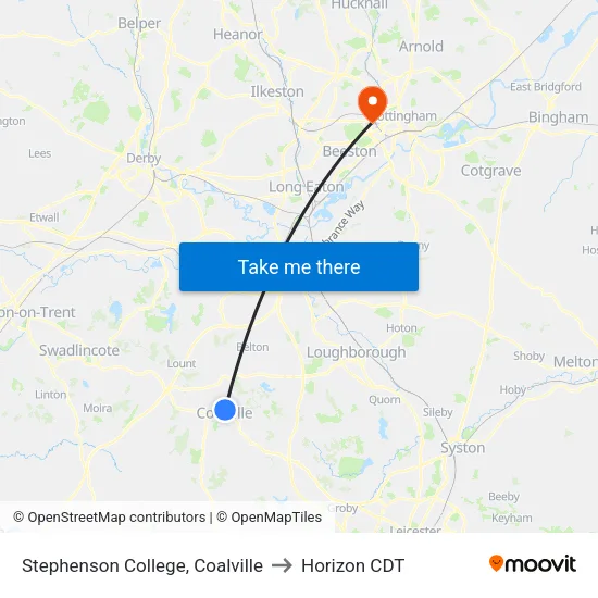 Stephenson College, Coalville to Horizon CDT map