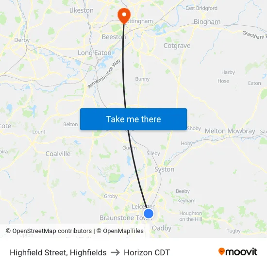 Highfield Street, Highfields to Horizon CDT map
