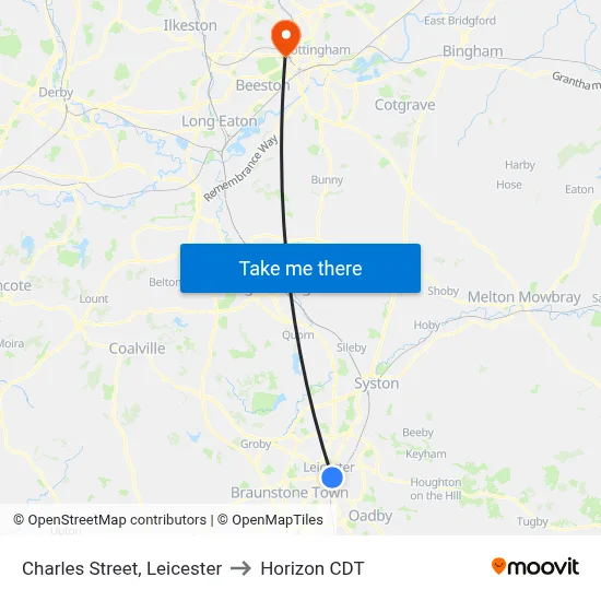 Charles Street, Leicester to Horizon CDT map