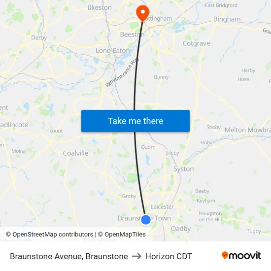 Braunstone Avenue, Braunstone to Horizon CDT map