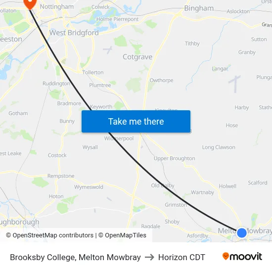 Brooksby College, Melton Mowbray to Horizon CDT map