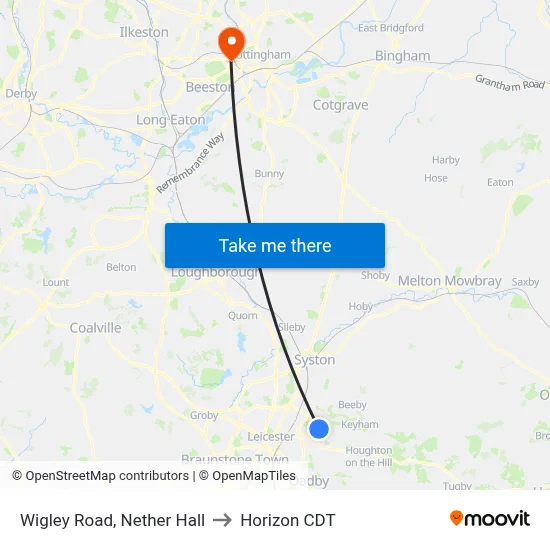 Wigley Road, Nether Hall to Horizon CDT map