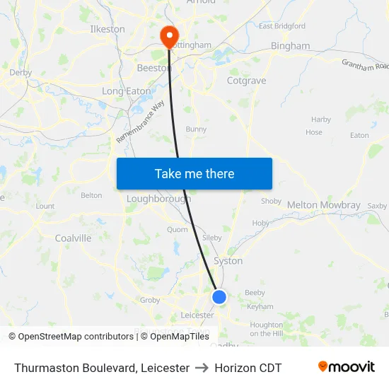 Thurmaston Boulevard, Leicester to Horizon CDT map
