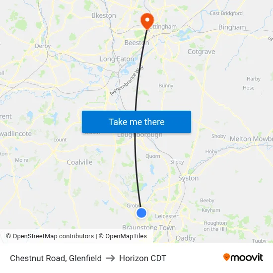 Chestnut Road, Glenfield to Horizon CDT map