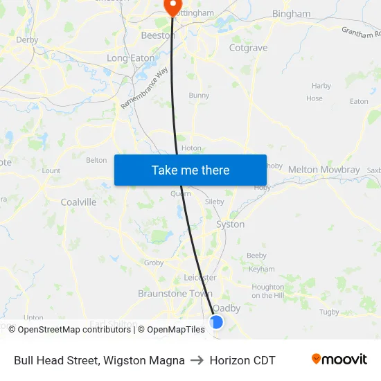 Bull Head Street, Wigston Magna to Horizon CDT map