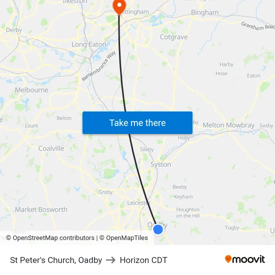 St Peter's Church, Oadby to Horizon CDT map