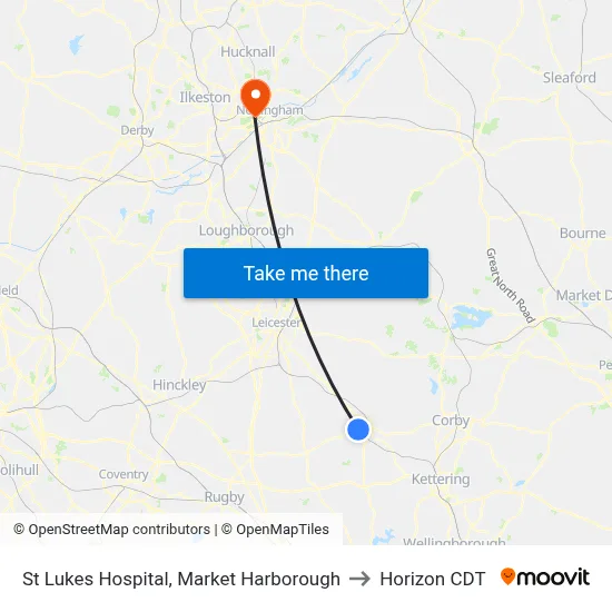 St Lukes Hospital, Market Harborough to Horizon CDT map