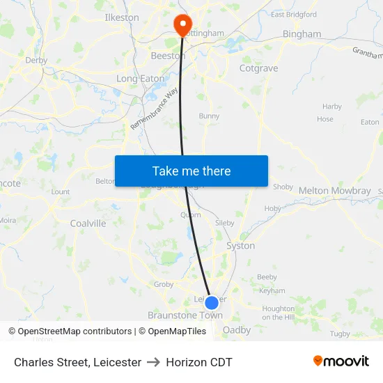 Charles Street, Leicester to Horizon CDT map