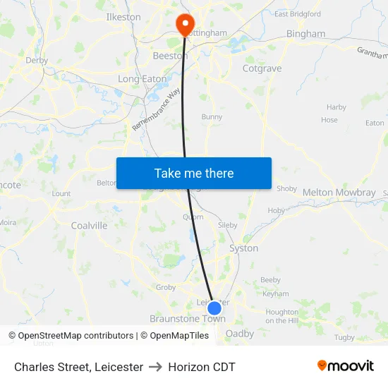 Charles Street, Leicester to Horizon CDT map