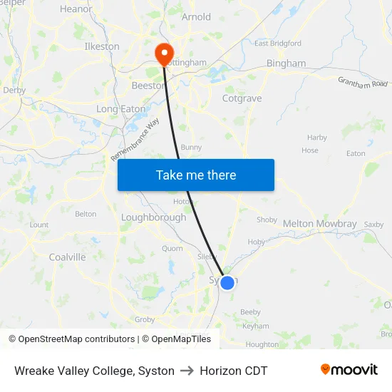 Wreake Valley College, Syston to Horizon CDT map