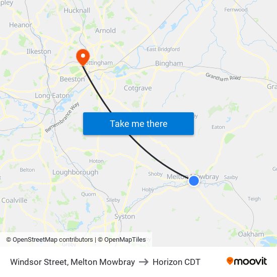 Windsor Street, Melton Mowbray to Horizon CDT map