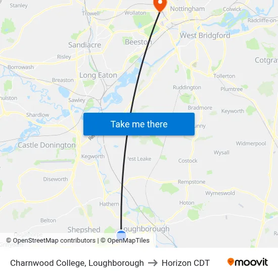 Charnwood College, Loughborough to Horizon CDT map